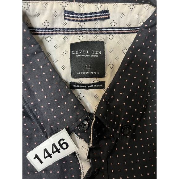 Level Ten Black Dot Casual Pocket Mens Short Sleeve‎ Button Up Shirt Medium - Picture 3 of 4